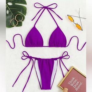 Shein neon purple tie bikini size medium